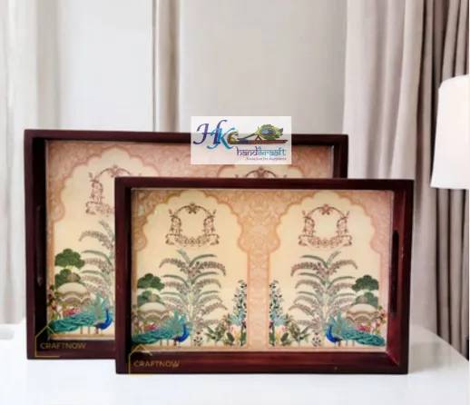 Premium Teak Wood Serving Tray Set of 14x10"-12x8"
