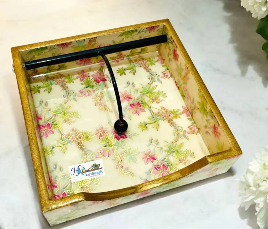 Golden Line Wooden Napkin Holder-7.5*7.5Inches