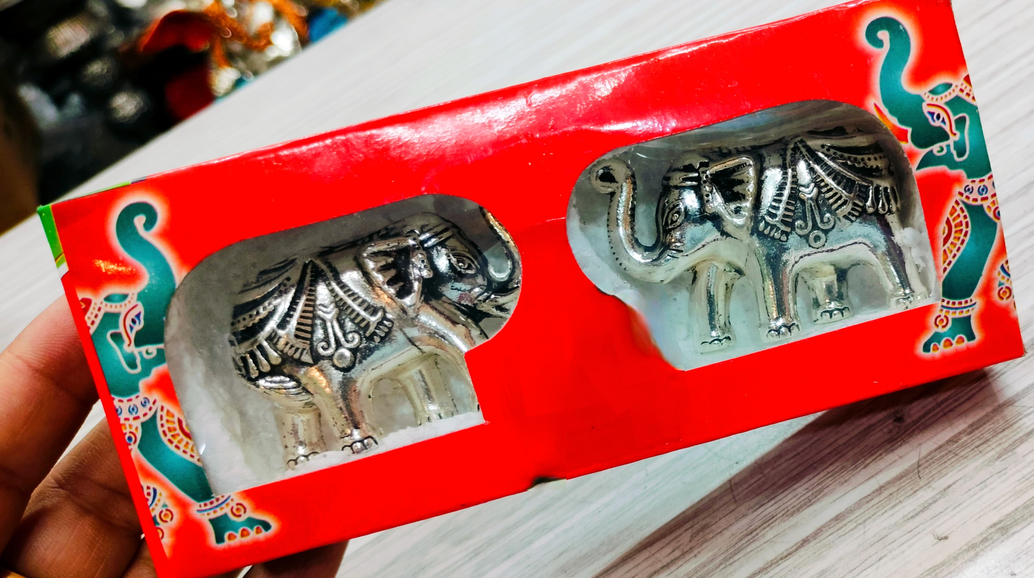German silver solid elephant pair