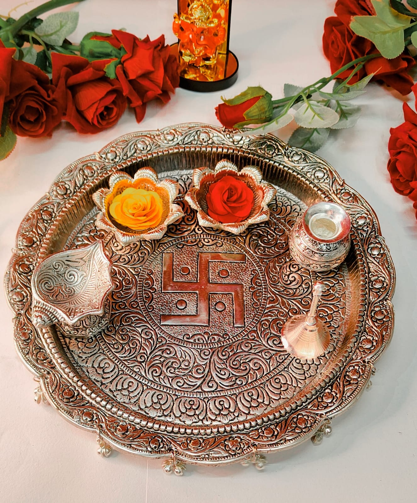 German silver antique Ghungaru aarti thali set