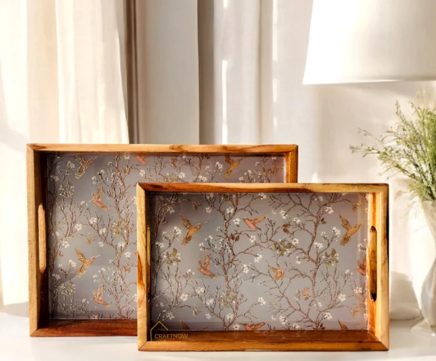 Premium Teak Wood Serving Tray Set of 14x10"-12x8"