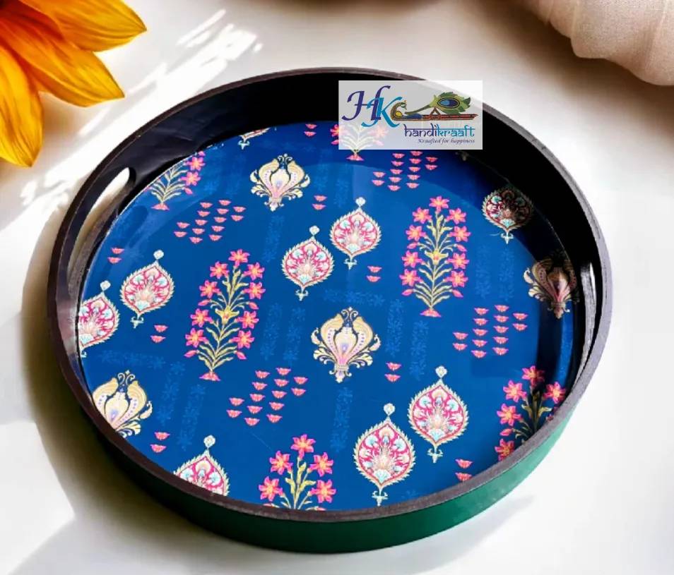 Premium Deco Painted Wooden Round Tray- 12 * 12
