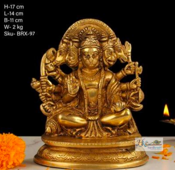 Brass Panchmukhi Hanuman Idol 6"