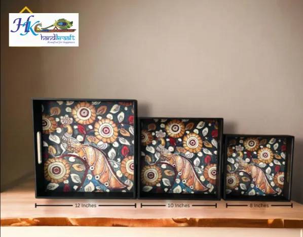 Premium Wooden Square Tray Set of 3-12"&10"&8"