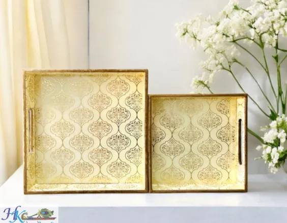 Premium Wooden Square Tray Set of 2- 10*10, 8*8 inches