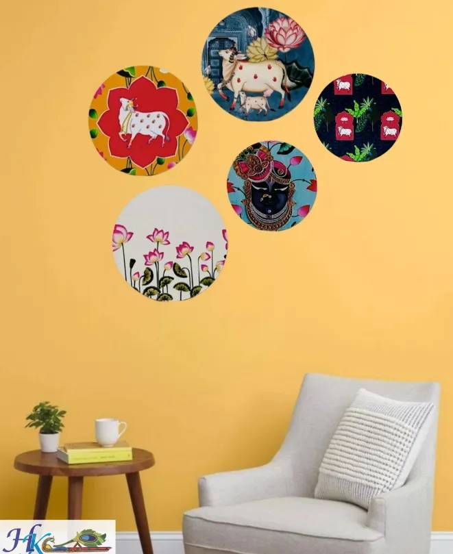 Wooden Round Dcor Wall Plate-Set of 5 Pcs-10" & 8"