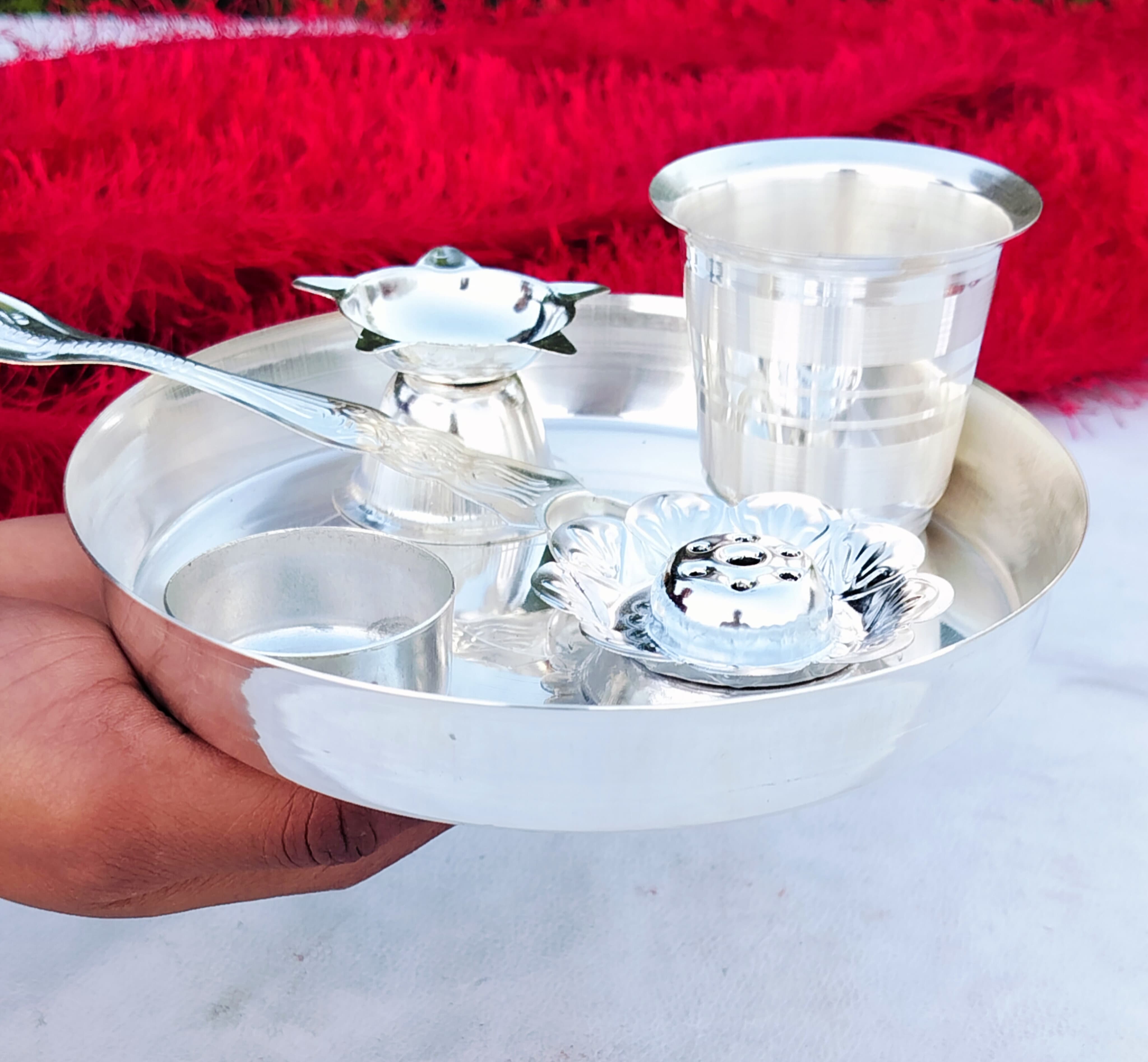 German silver pooja set in pocket friendly range