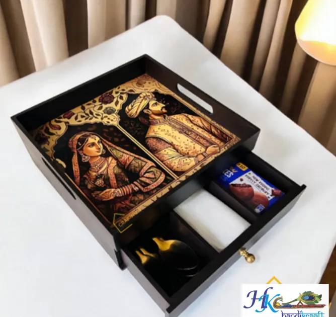 Rectangular Wooden Tray  with  Drawer-10L *  10B * 4H inches