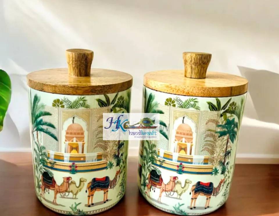Wooden Air Tight Jars Set of 2