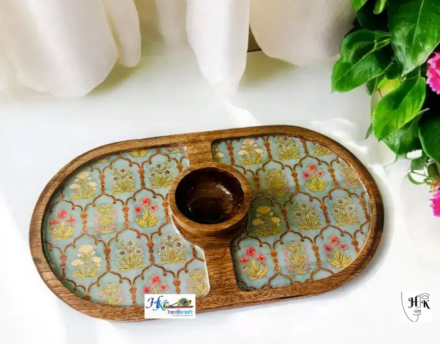 Premium Wooden OVAL Platter with Bowl-14"x8"