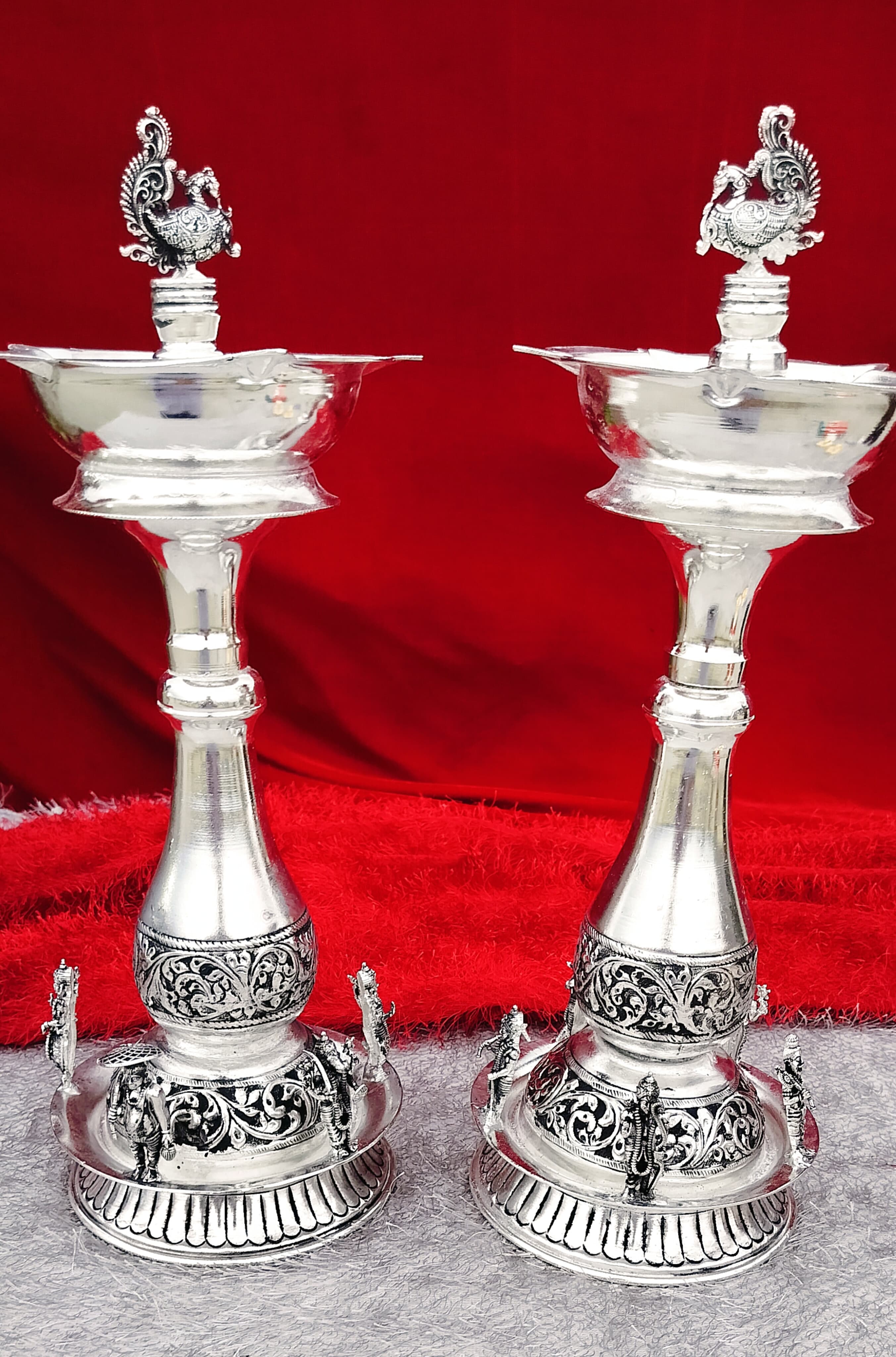 Antique German silver DASHAVATAR Engraved diya pair