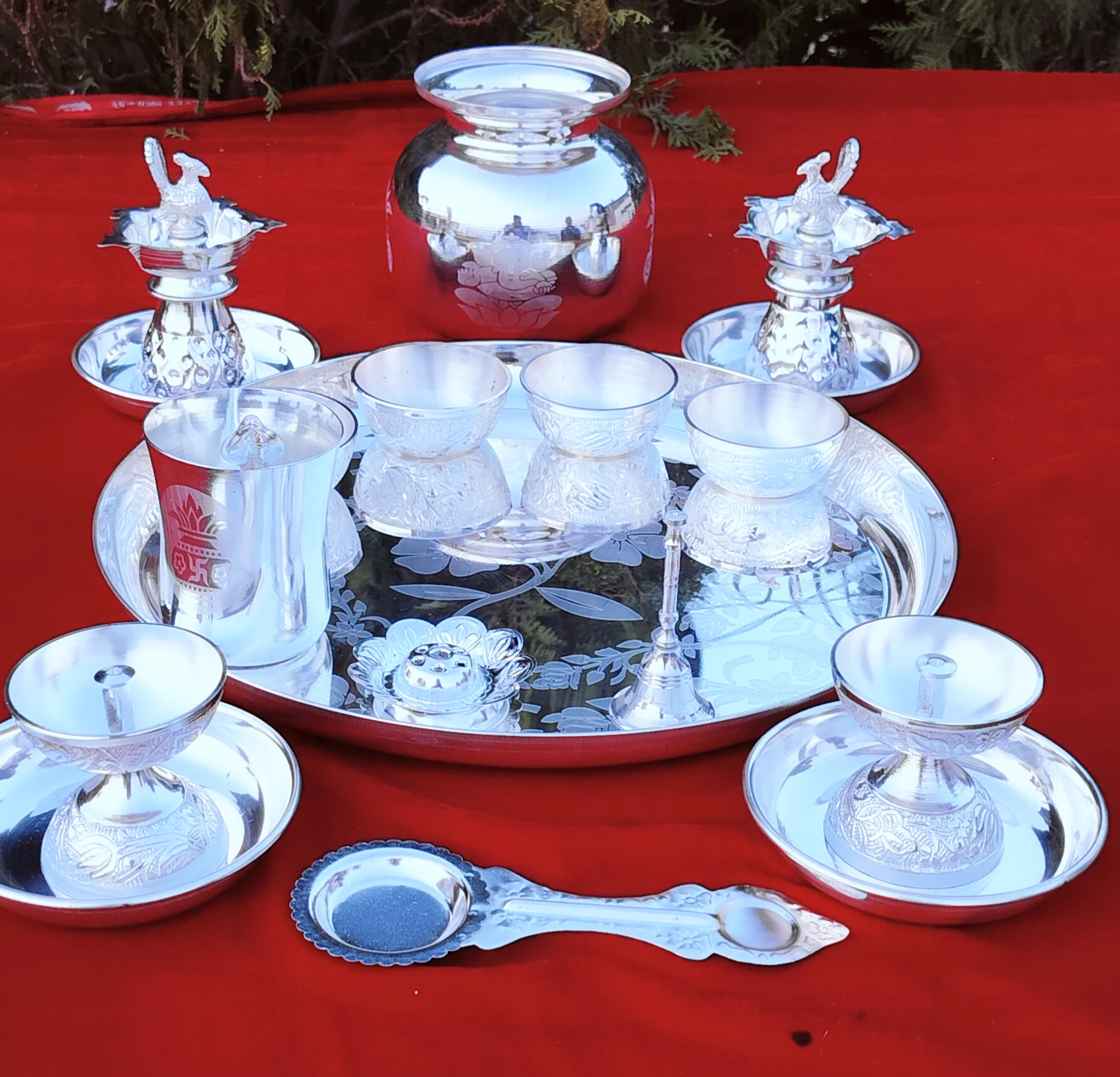 German silver 12" Thali Pooja set