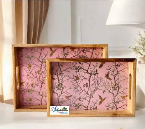 Premium Teak Wood Serving Tray Set of 14x10"-12x8"