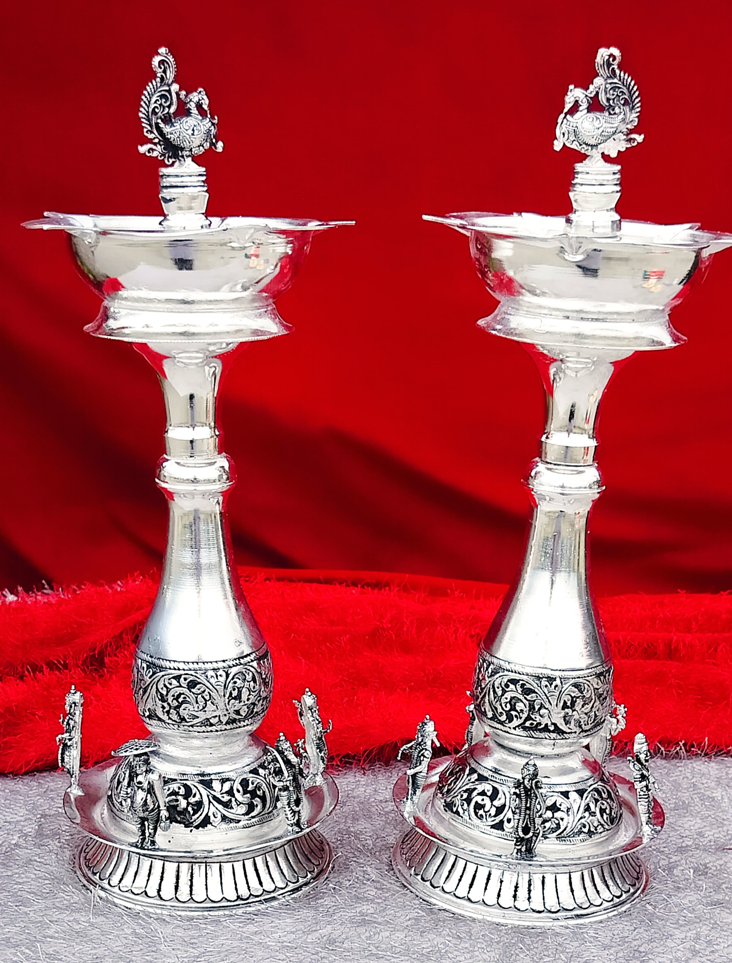 Antique German silver DASHAVATAR Engraved diya pair
