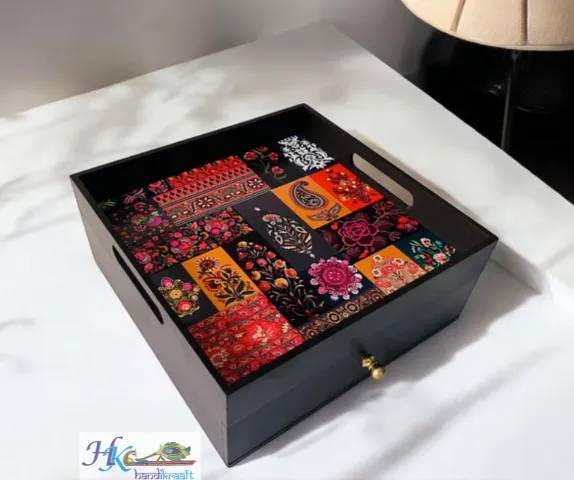 Rectangular Wooden Tray  with  Drawer-10L *  10B * 4H inches