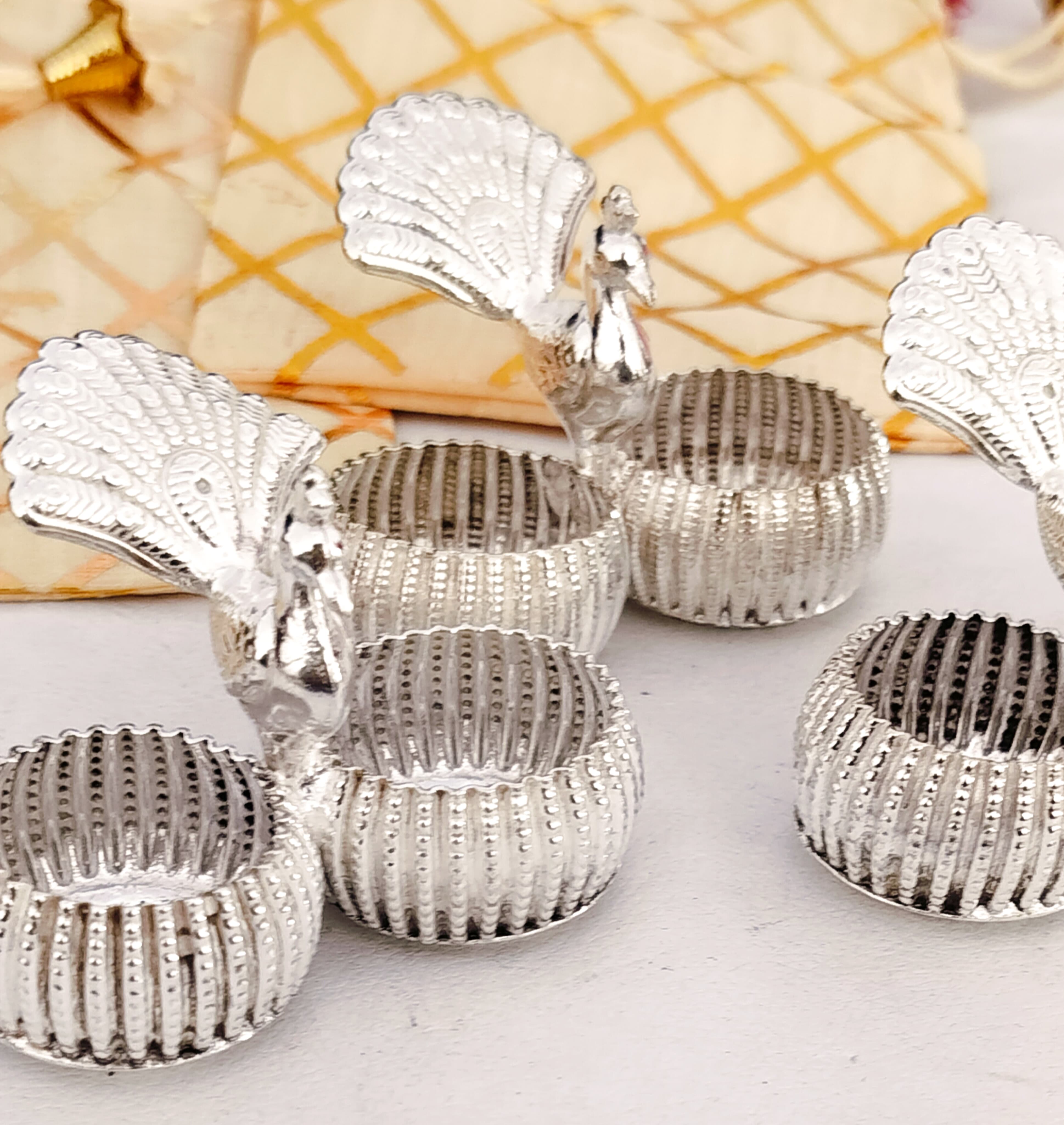 German silver Nakkashi peacock kumkum stand