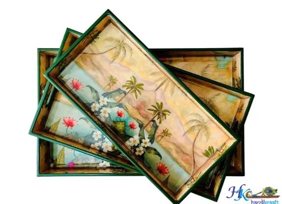Premium Wooden Serving Tray Set of 3-New