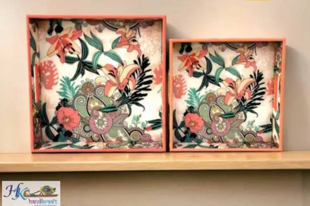 Premium Wooden Square Tray Set of 2- 12*12 , 10*10 inches