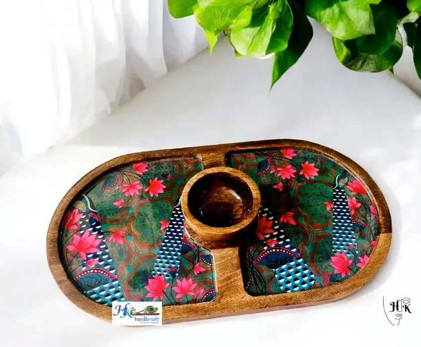 Premium Wooden OVAL Platter with Bowl-14"x8"
