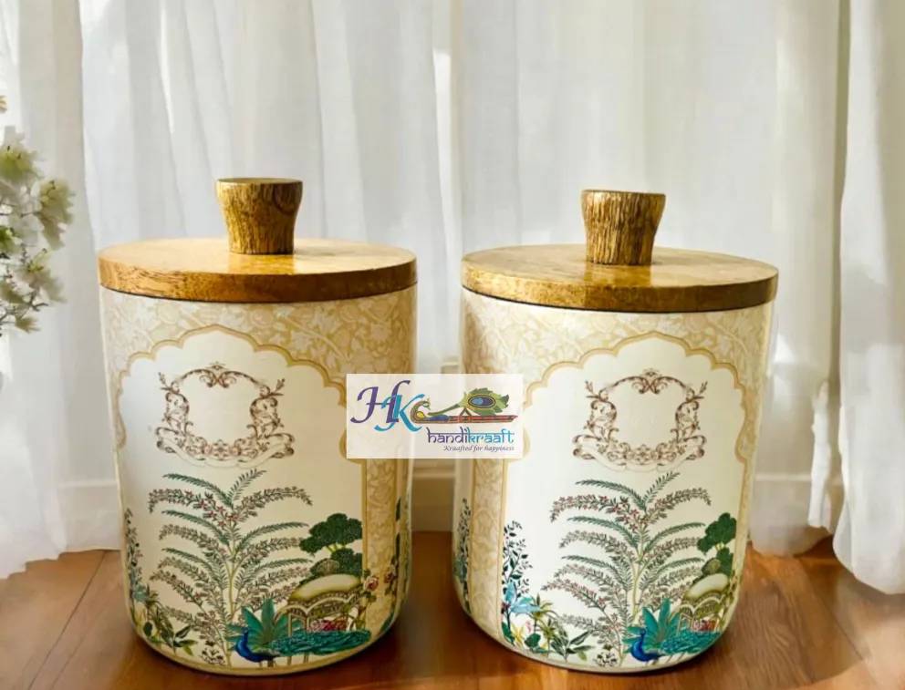 Wooden Air Tight Jars Set of 2