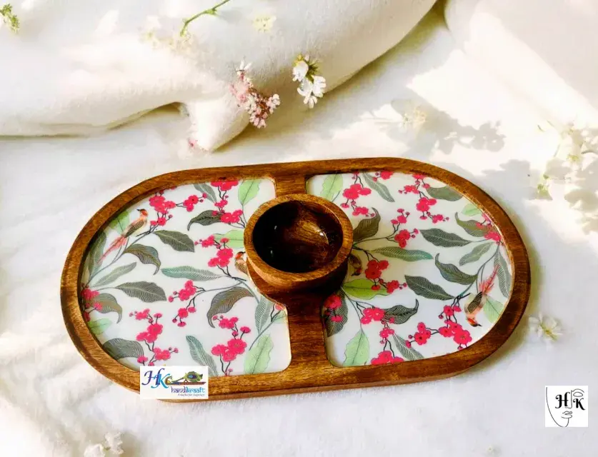 Premium Wooden OVAL Platter with Bowl-14"x8"