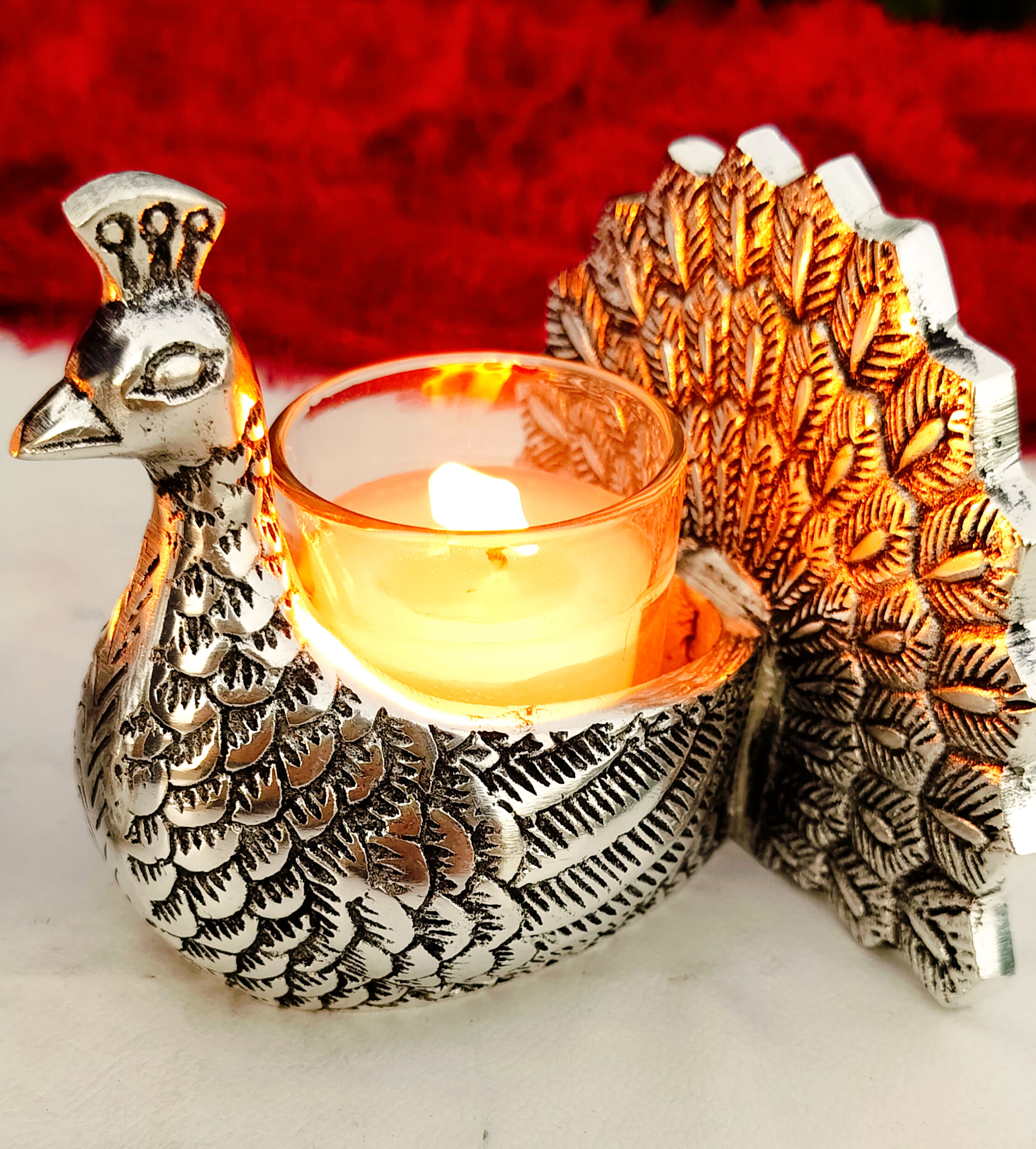 Antique German silver Exclusive design peacock pair with candle holder