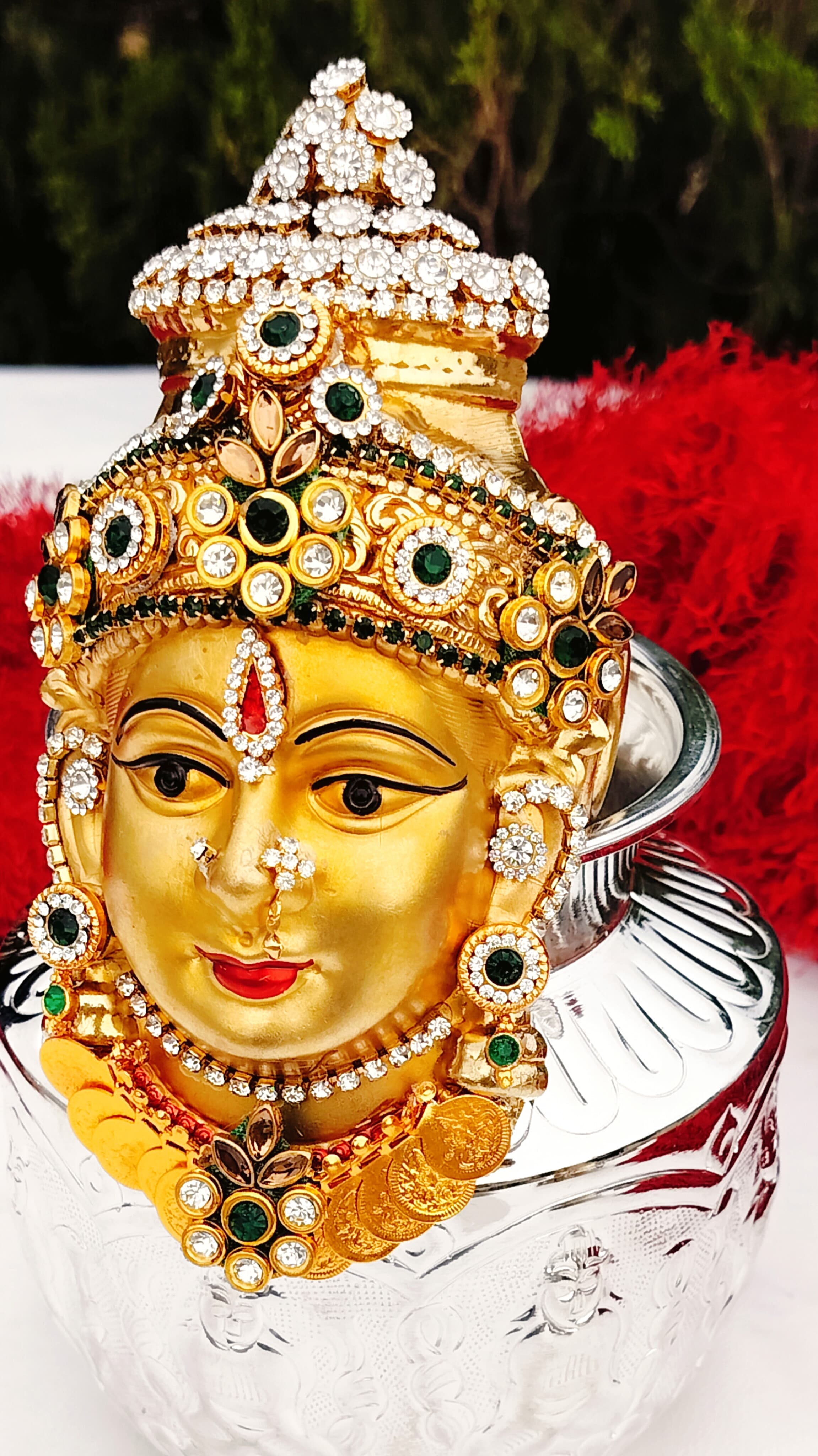 24 k Gold plated German silver Decorative stone work laxmi face