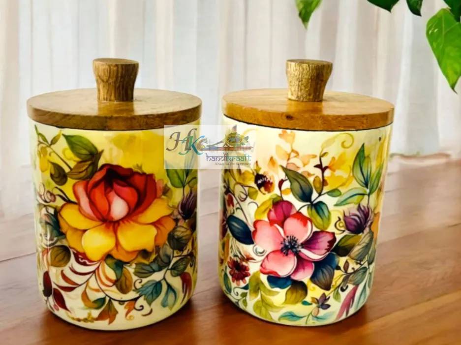 Wooden Air Tight Jars Set of 2