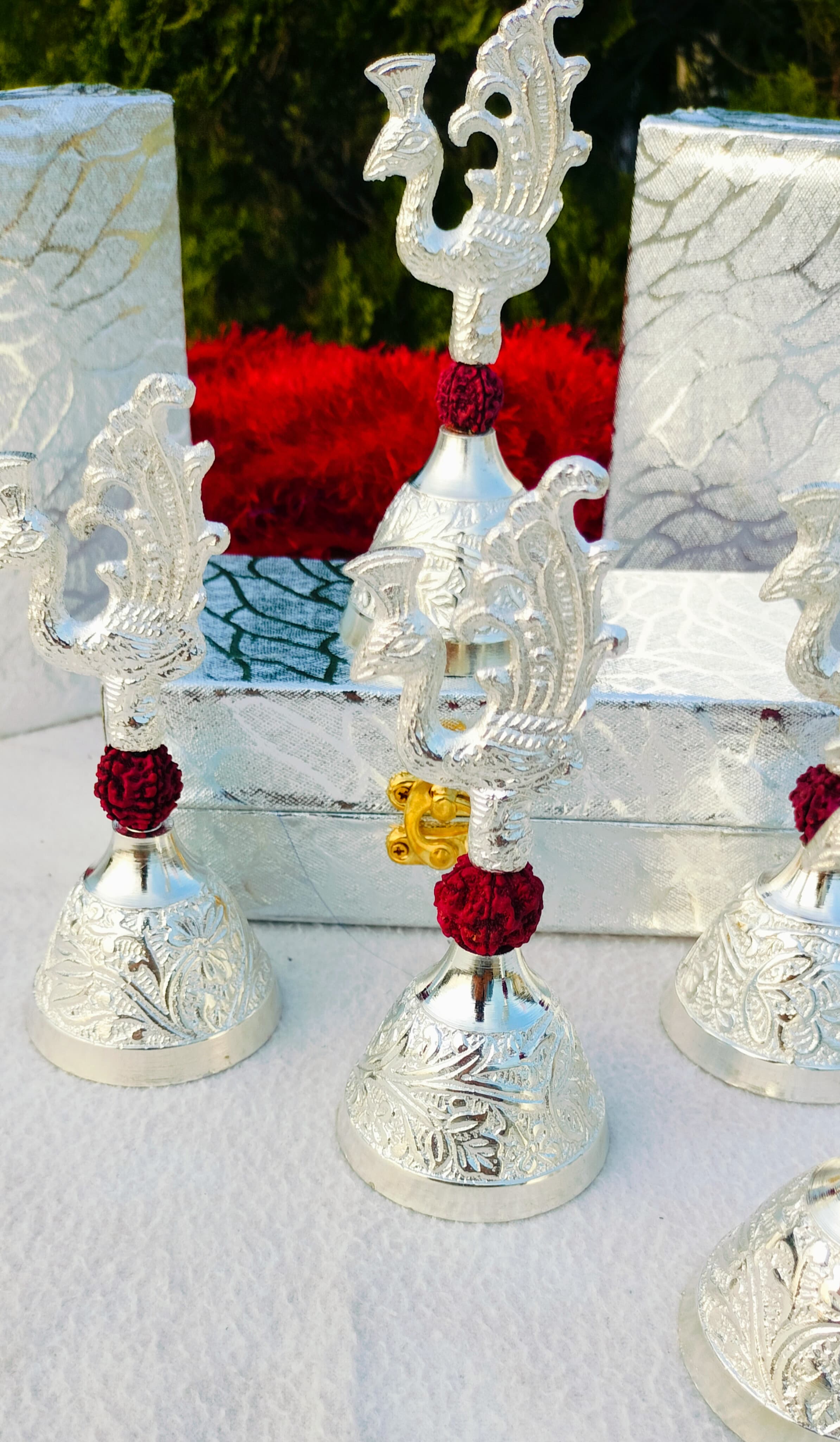 German silver peacock bell with RUDRAKSH