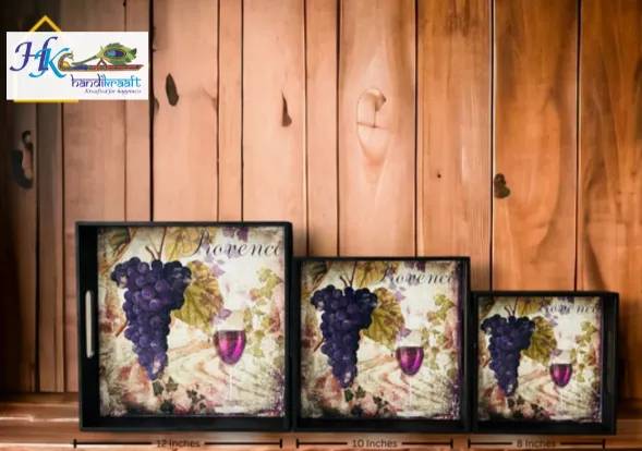 Premium Wooden Square Tray Set of 3-12"&10"&8"
