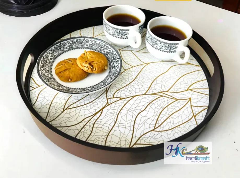 Premium Deco Painted Wooden Round Tray- 12 * 12