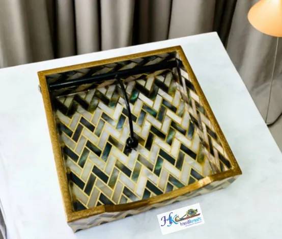 Golden Line Wooden Napkin Holder-7.5*7.5Inches