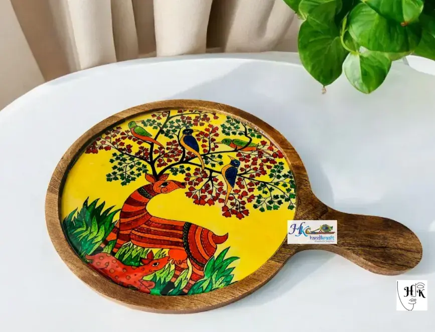 Wooden Serving Pizza Platter with Handle