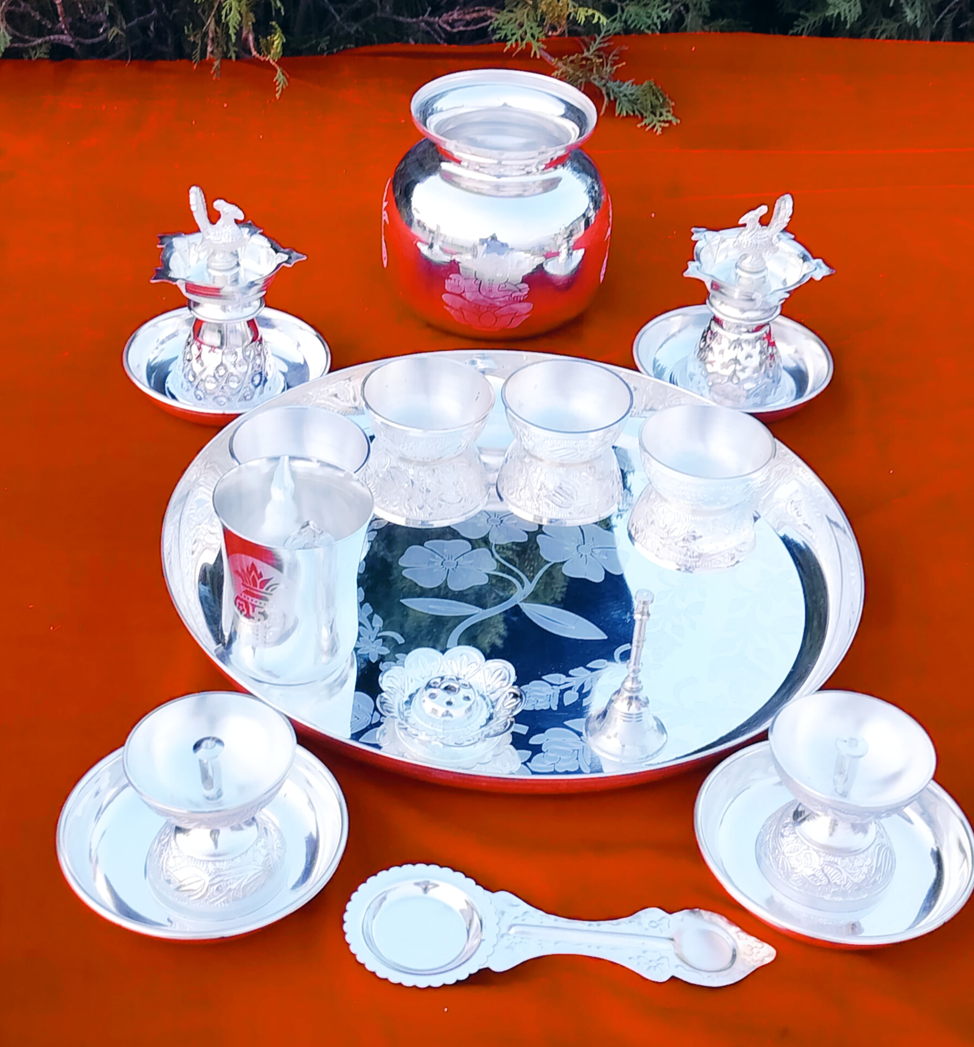 German silver 12" Thali Pooja set