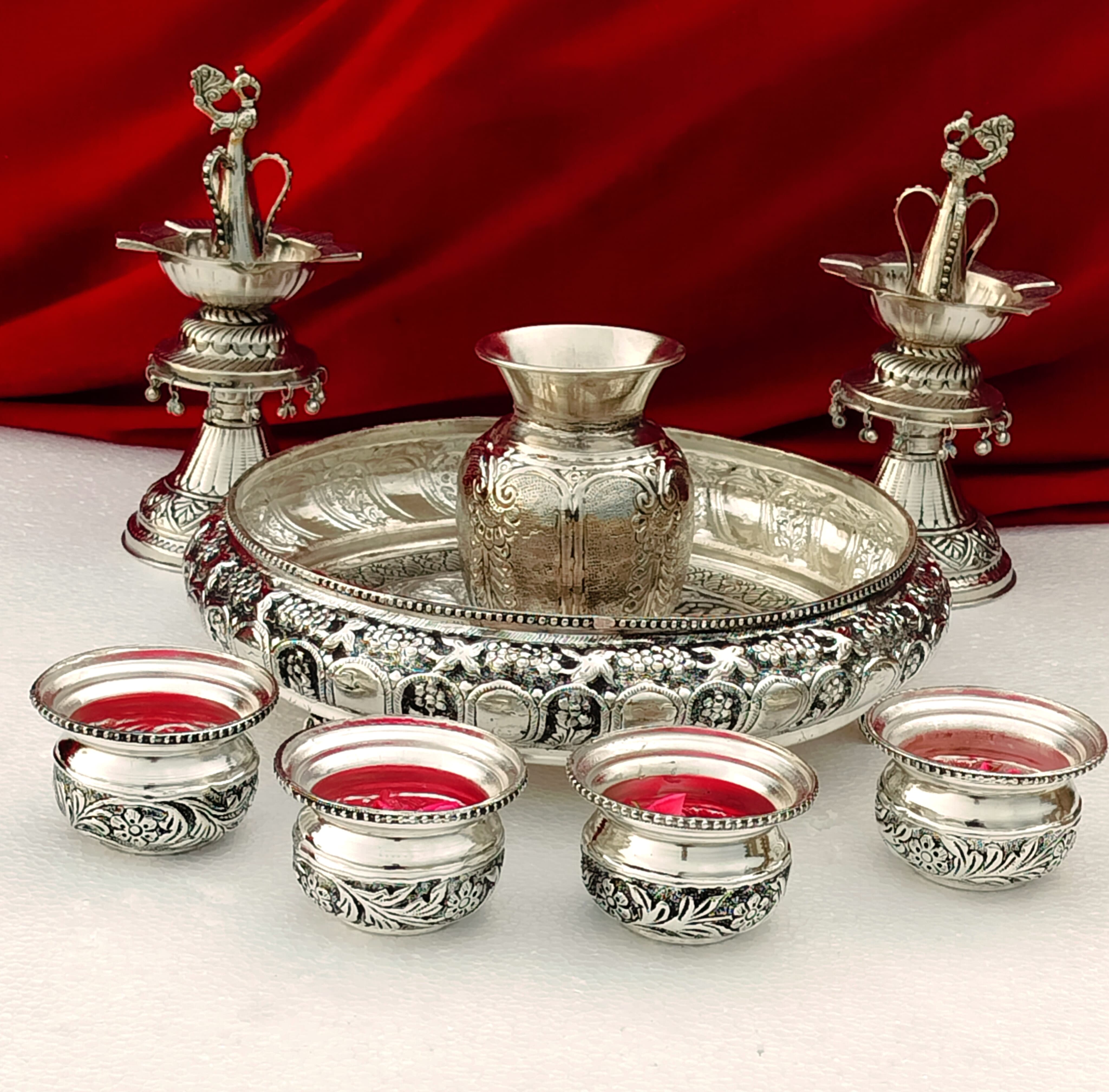 German silver antique pooja set