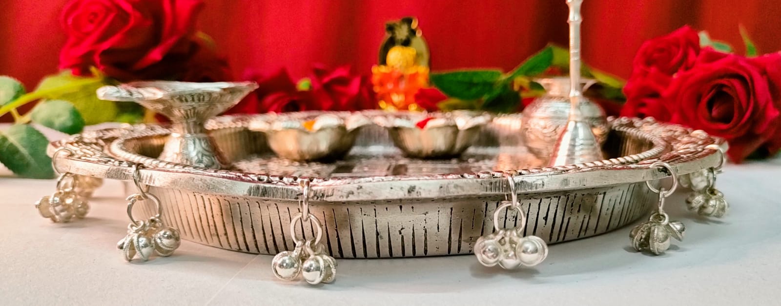 German silver antique Ghungaru aarti thali set