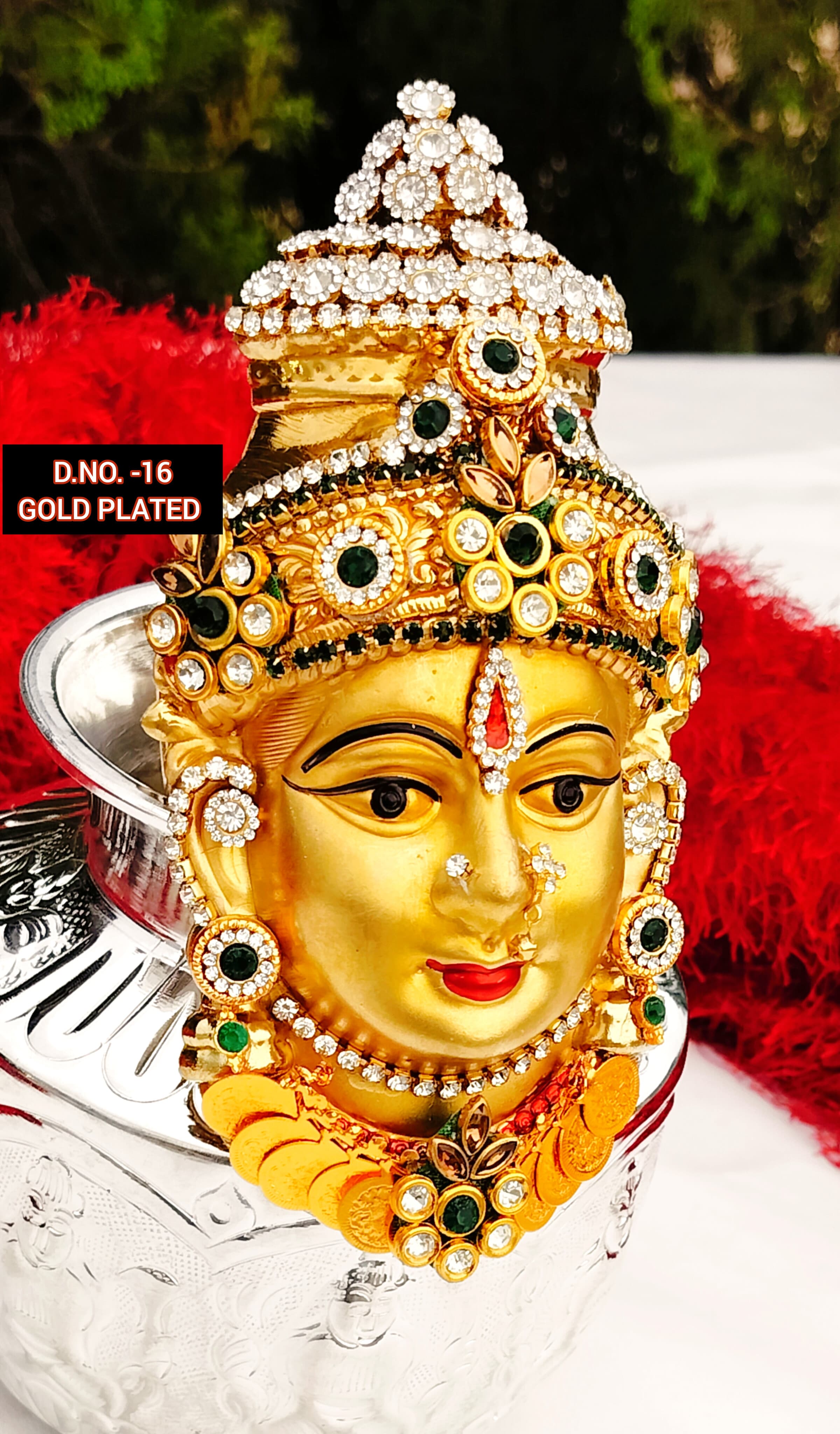 24 k Gold plated German silver Decorative stone work laxmi face