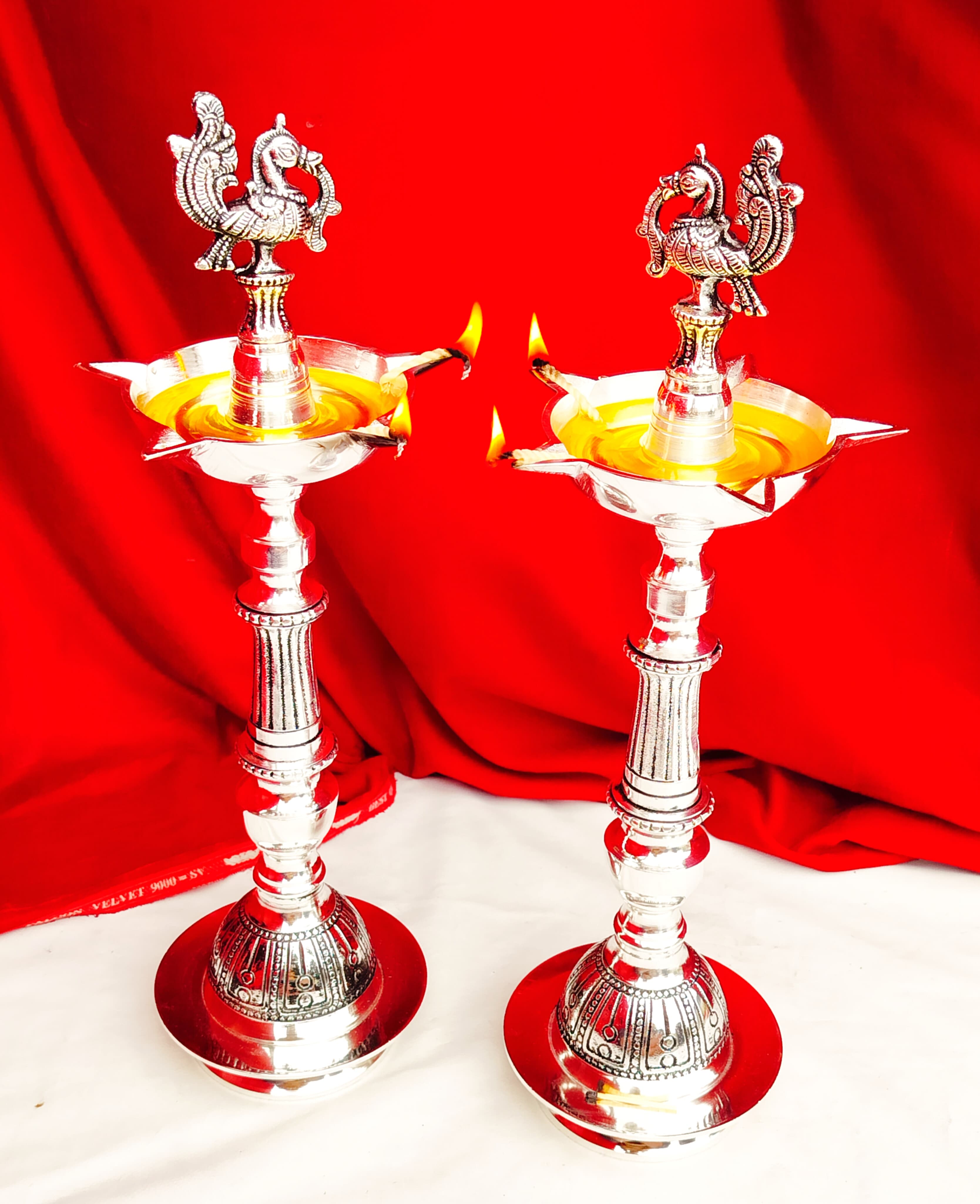 Antique German silver peacock diya __ pair