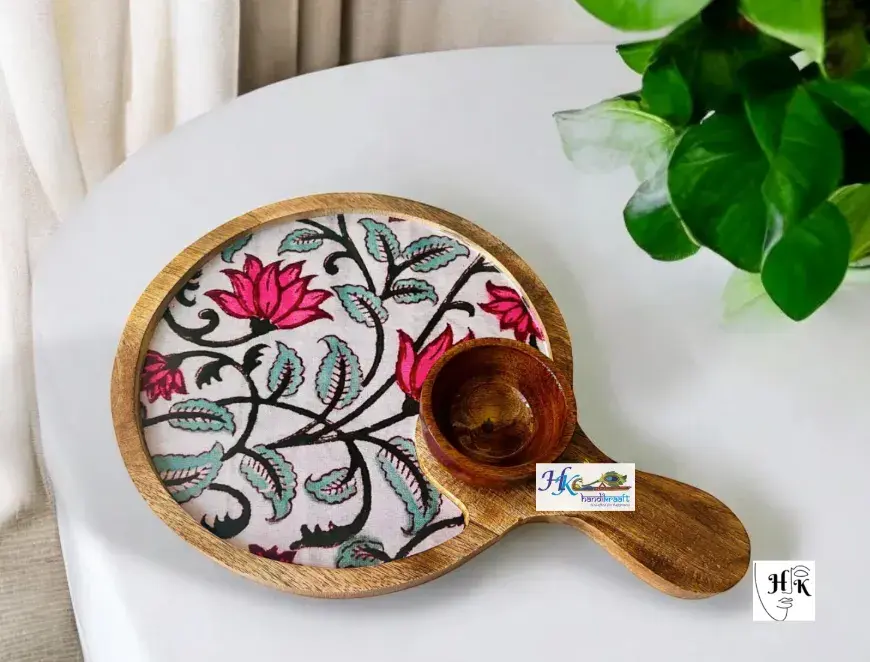 Wooden Serving Pizza Platter Bowl with Handle