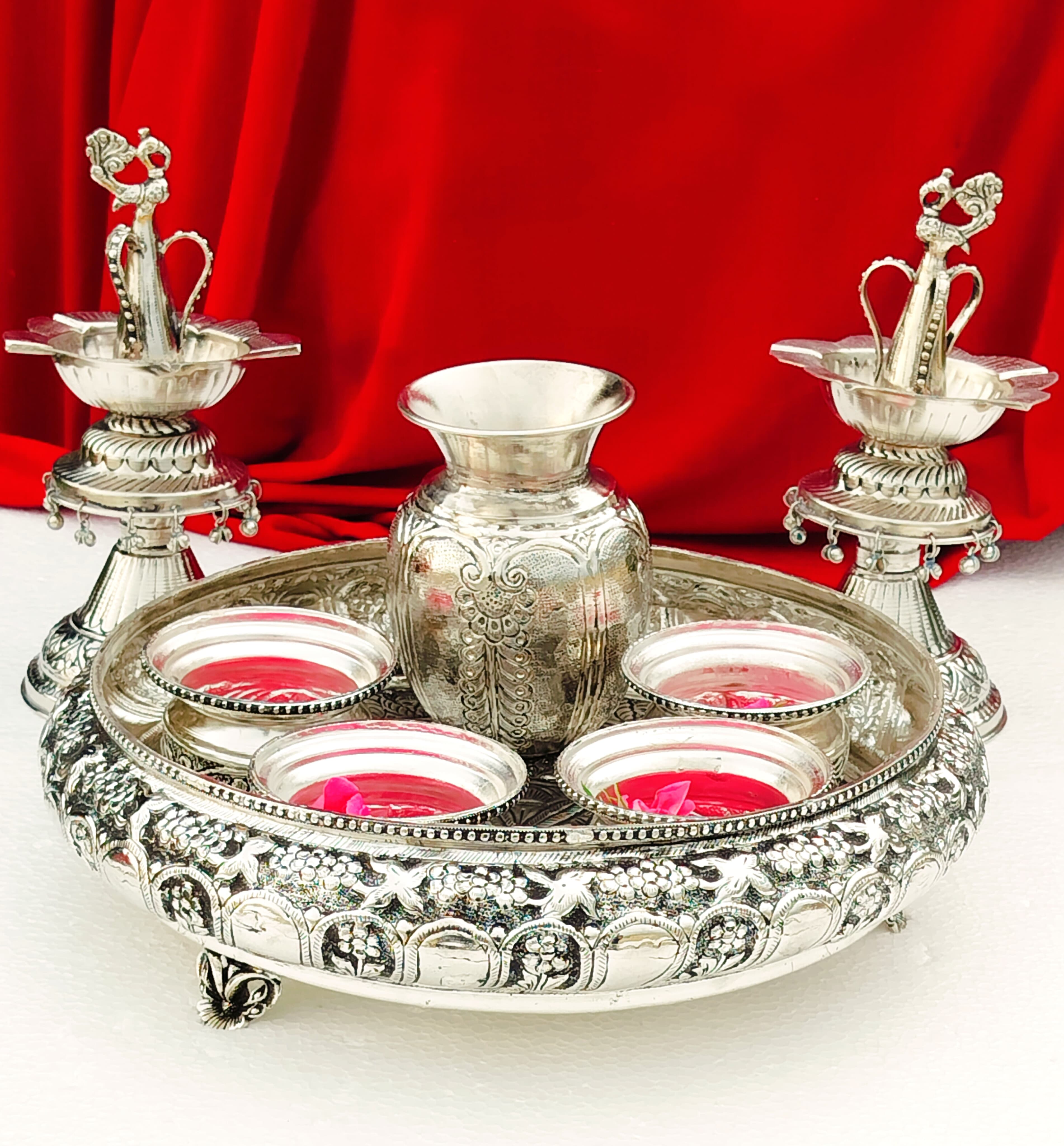 German silver antique pooja set