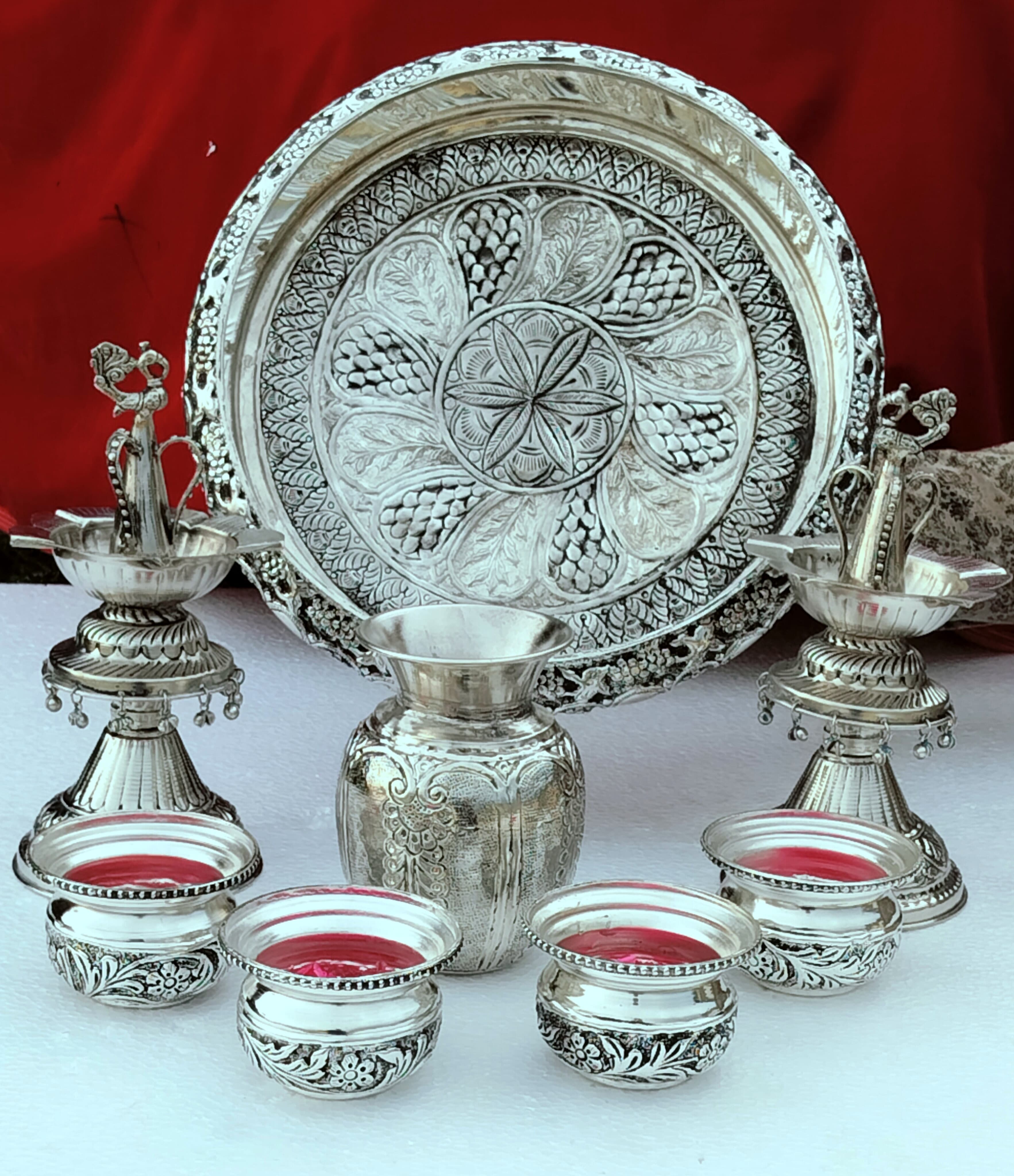 German silver antique pooja set