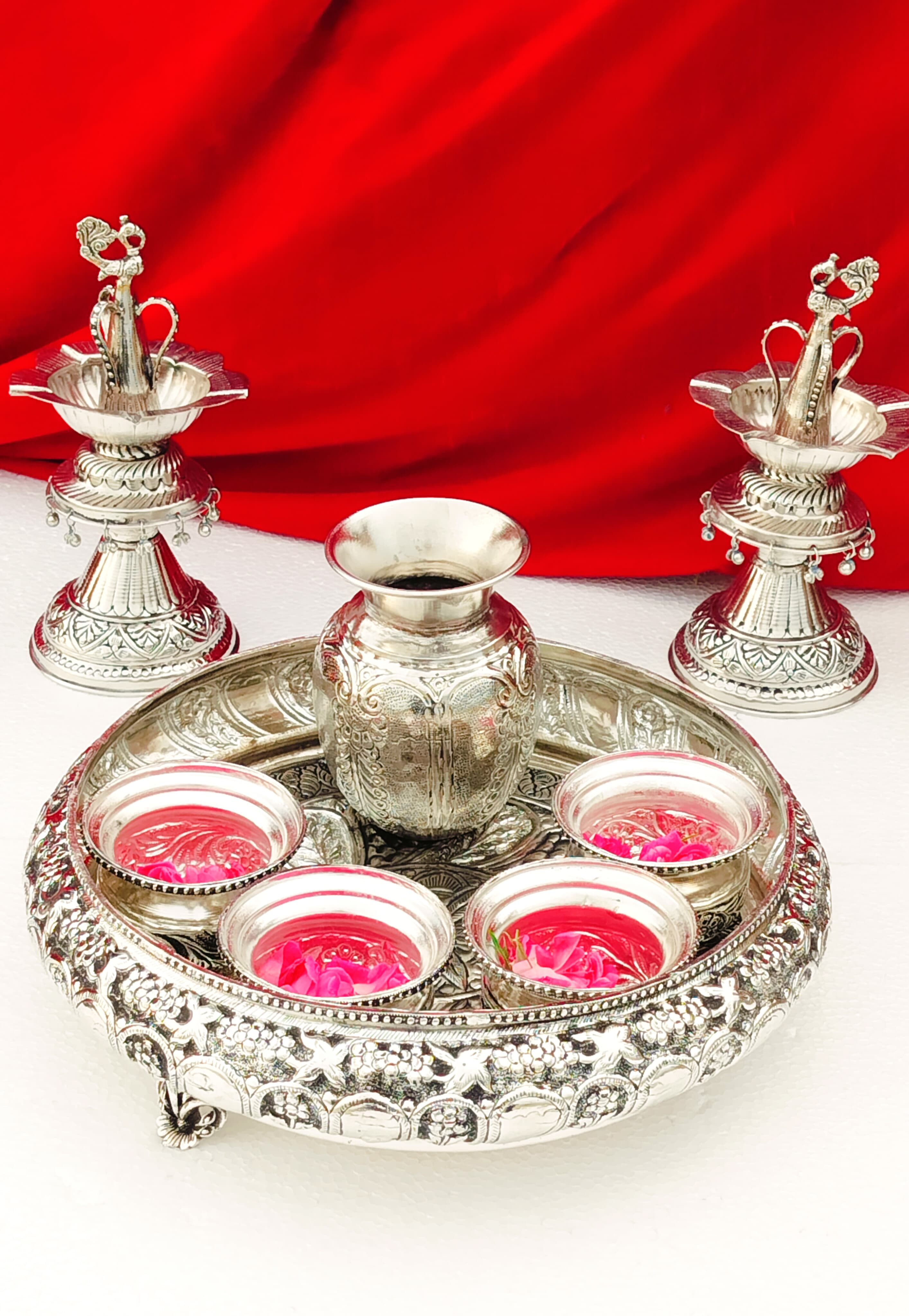 German silver antique pooja set