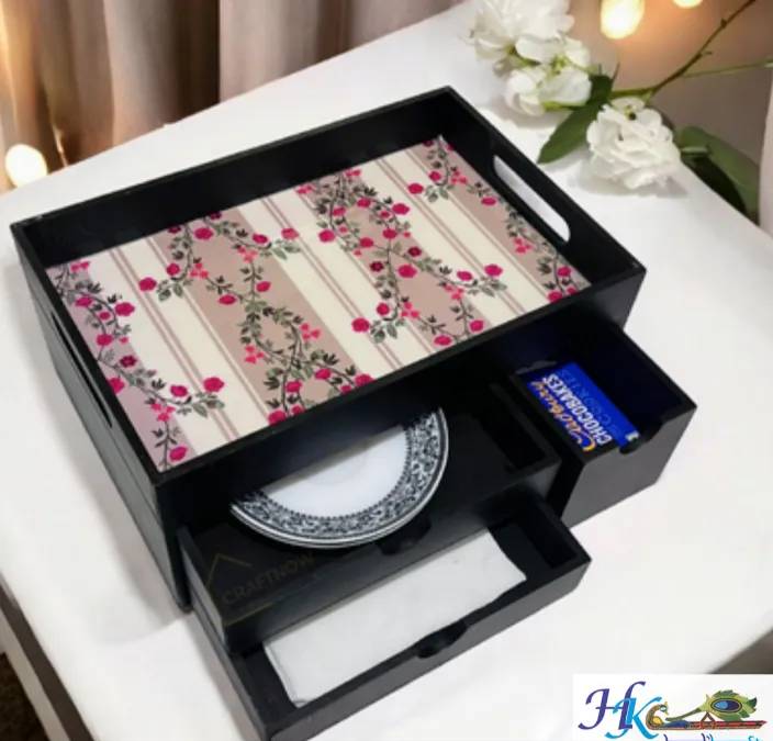 Rectangular Wooden Tray  with  Drawer-12L *  8B * 5H inches