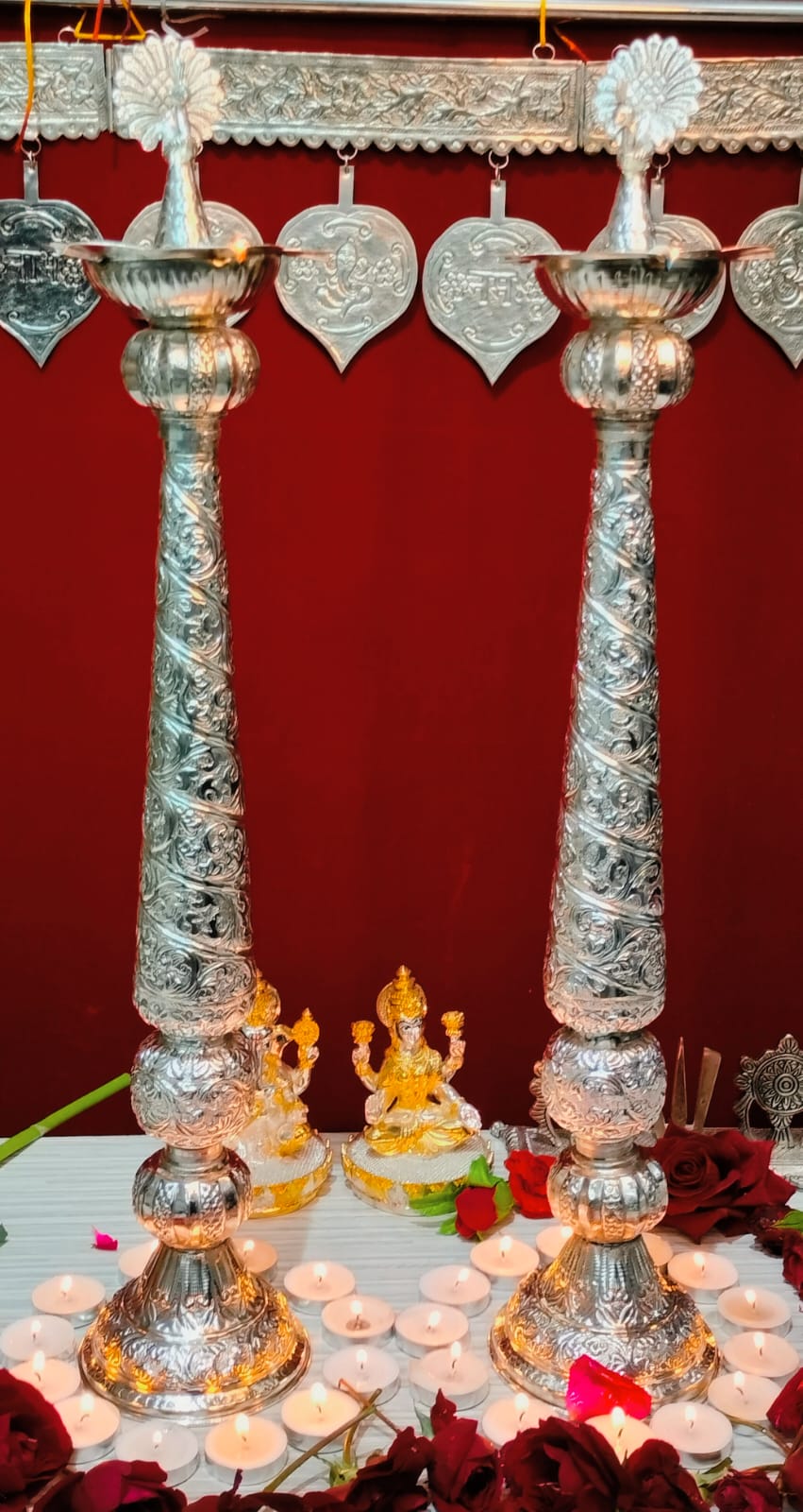 German silver antique new design peacock diya __/ samai pair