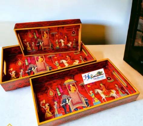 Premium Wooden Serving Tray Set of 3