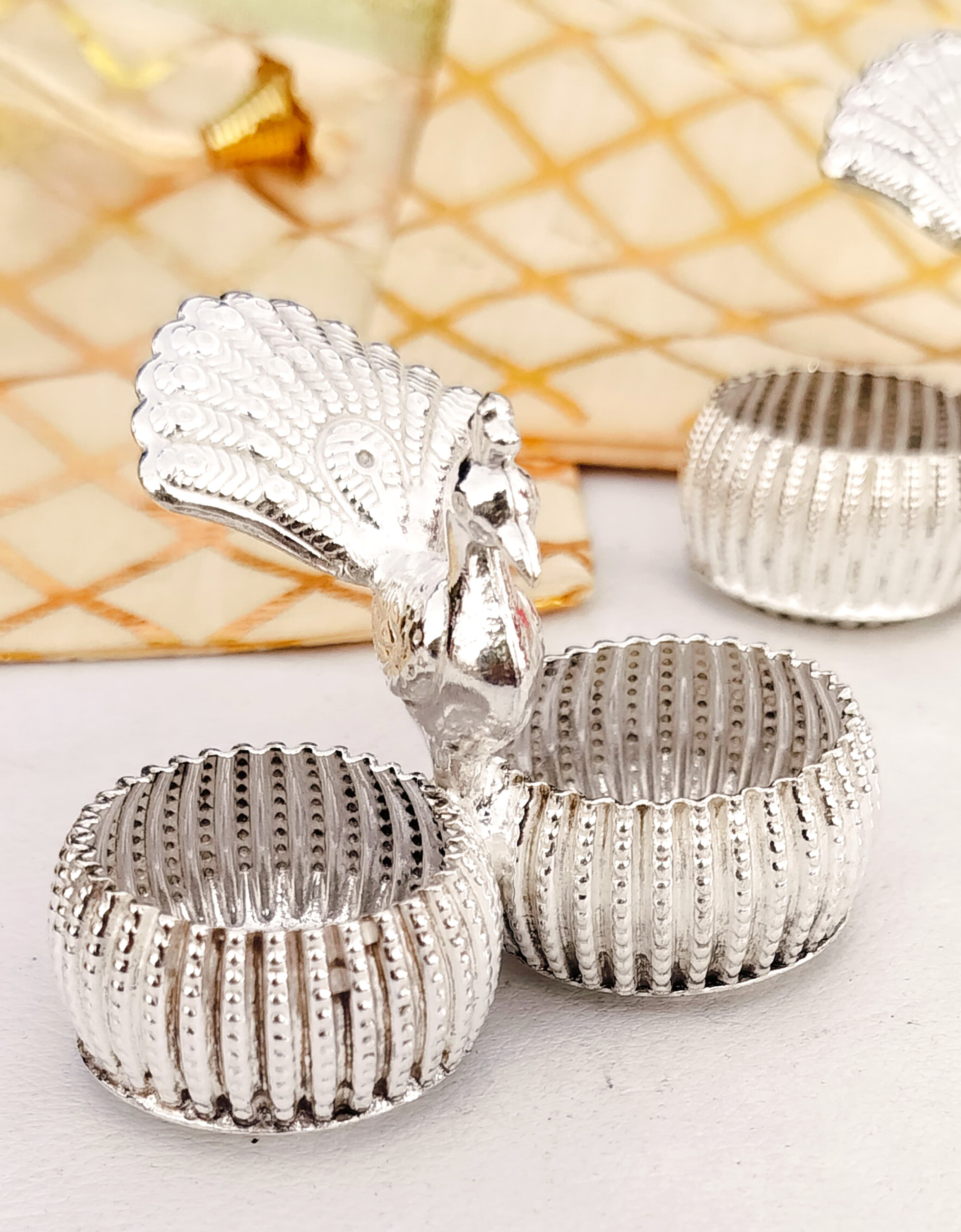 German silver Nakkashi peacock kumkum stand