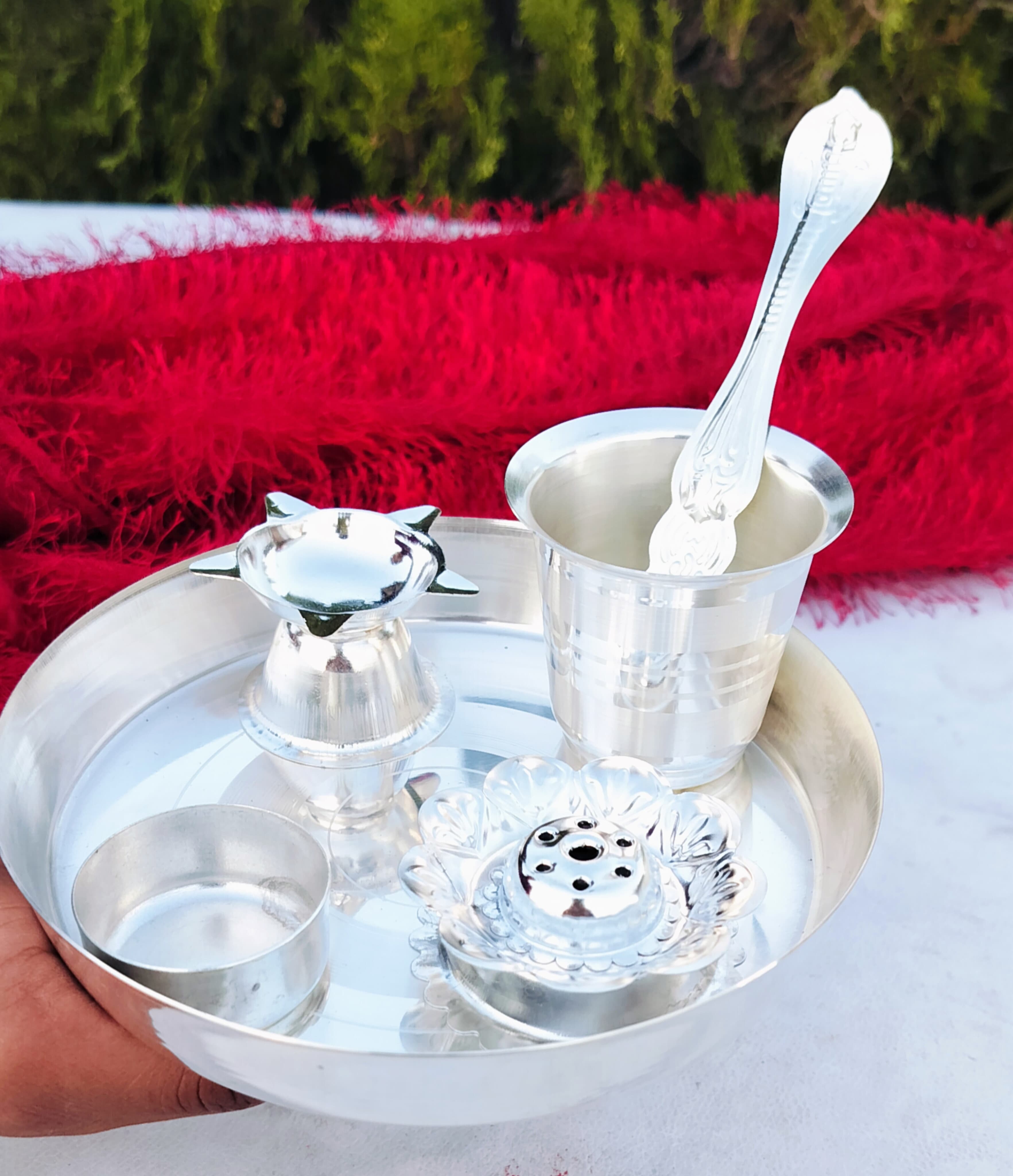 German silver pooja set in pocket friendly range