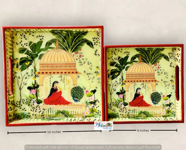 Premium Wooden Square Tray Set of 2- 10*10, 8*8 inches