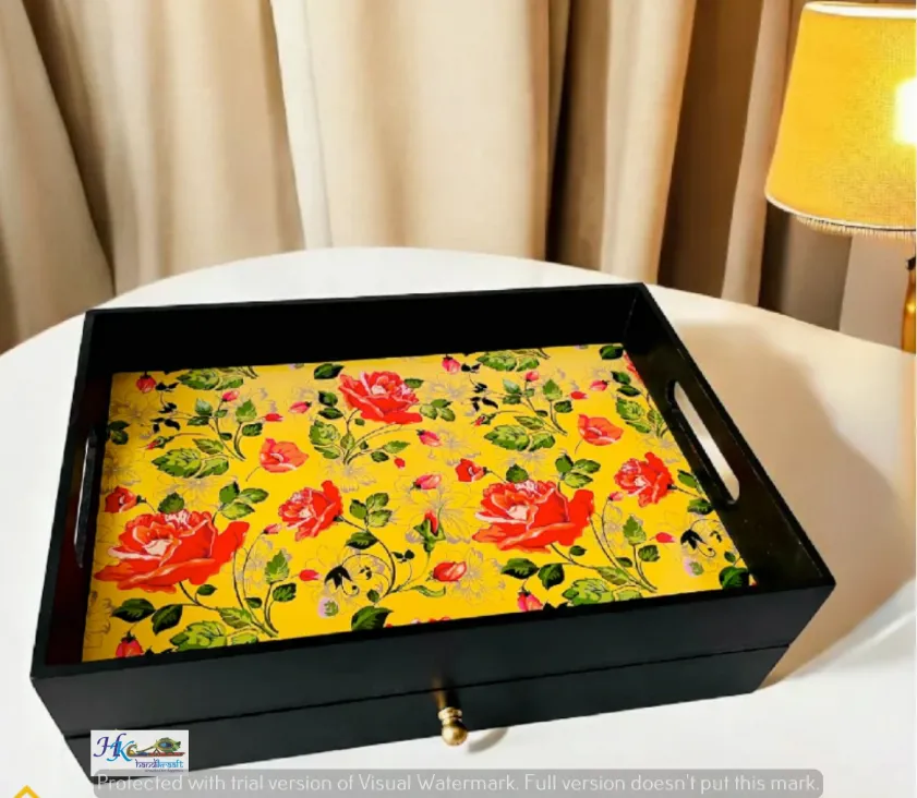 Rectangular Wooden Tray  with  Drawer-14L *  10B * 4H inches