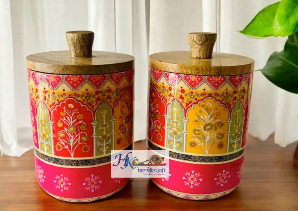 Wooden Air Tight Jars Set of 2